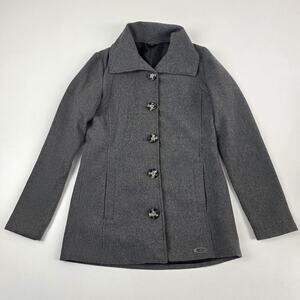 VTG Y2K Goth Oakley Coat Womens XS Gray Wool Blend Button Front Lined Mid Length